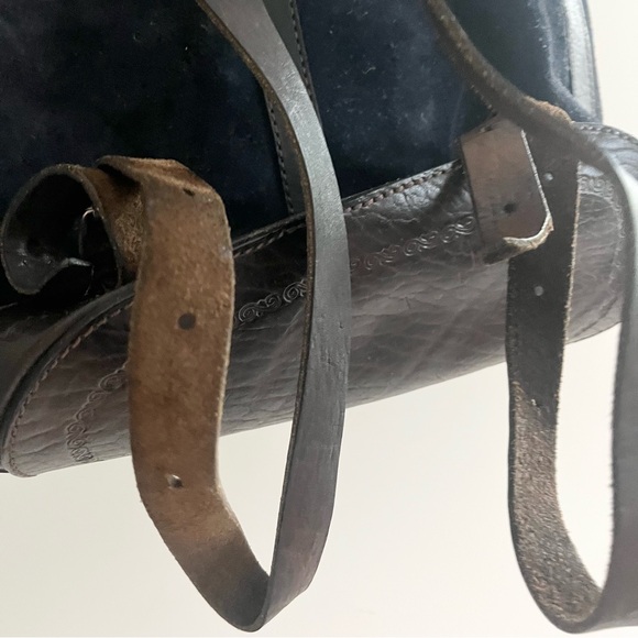 Vintage Tooled Leather Suede Woven Backpack Boho Vintage Rucksack Mochata 90's - Picture 5 of 11